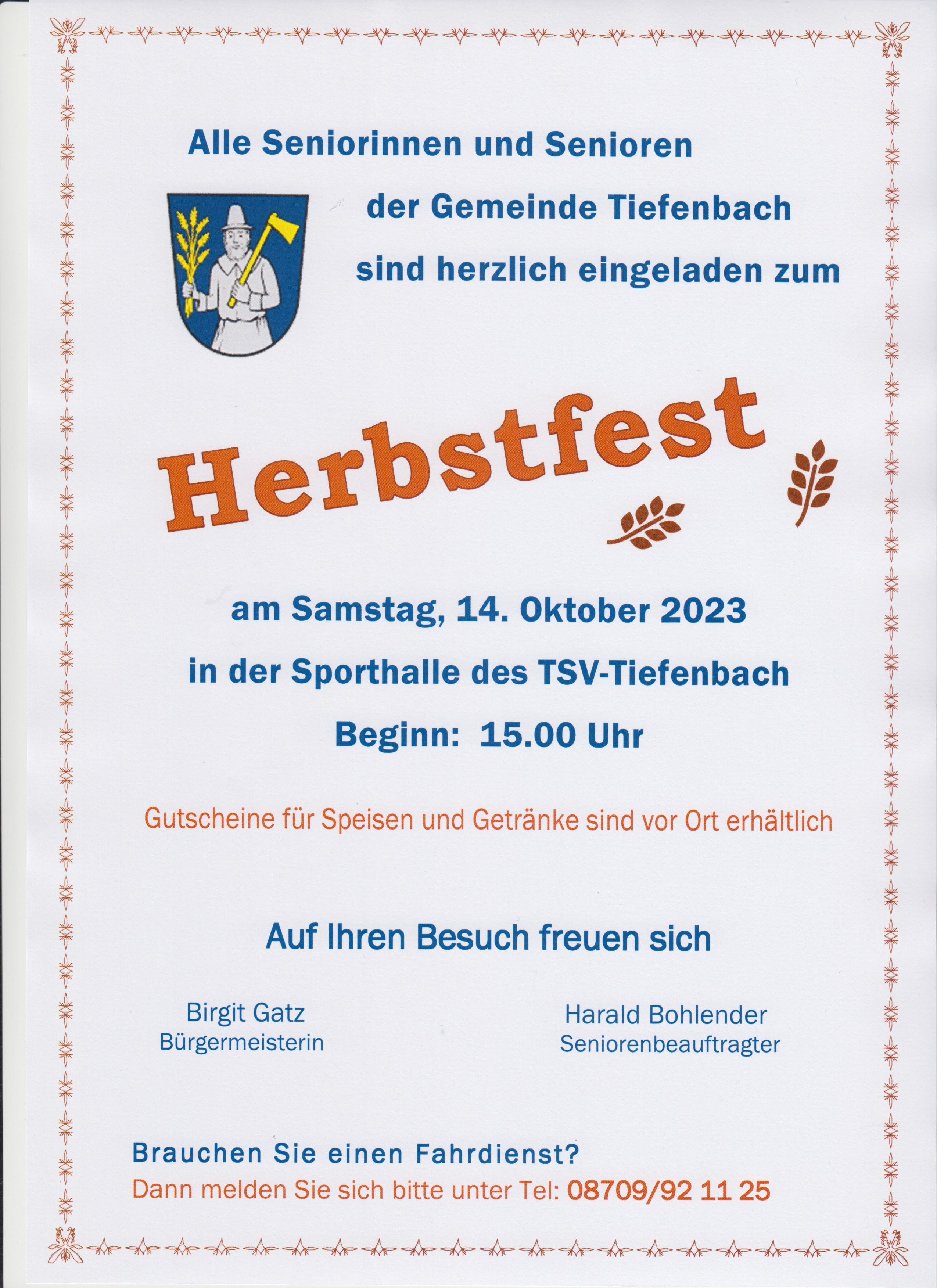 Seniorennachmittag beim Herbstfest des TSV Tiefenbach 